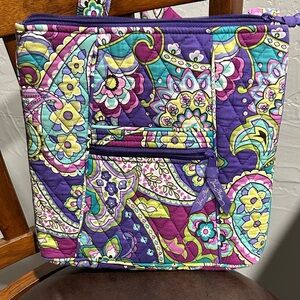 Vera Bradley Purple Teal Yellow Quilted Floral Paisley Tote